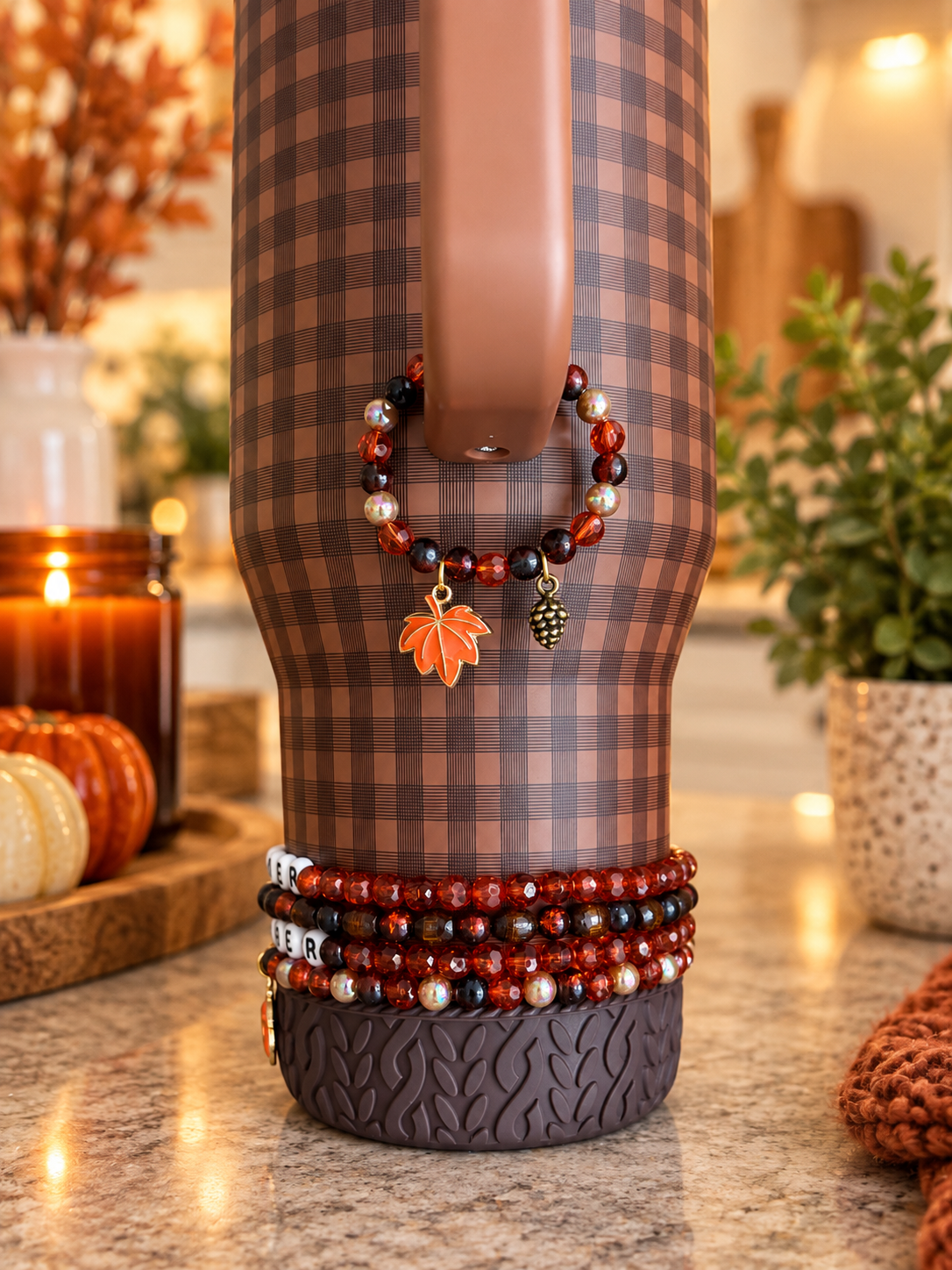 Rust Plaid Bracelets Wrist or Tumbler