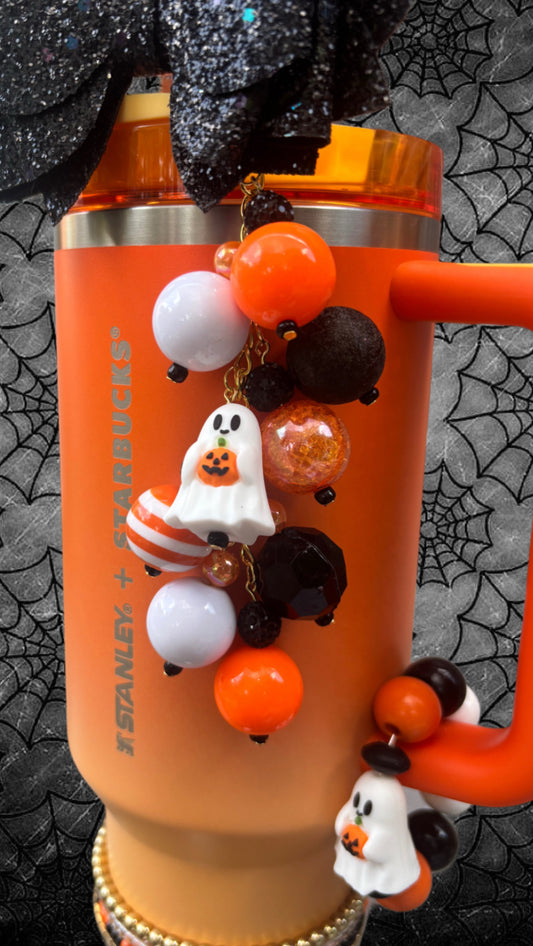 Ghost Pumpkin Straw Topper Dangle Charm