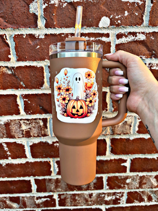 Ghost Pumpkin Tumbler Magnet. Halloween.