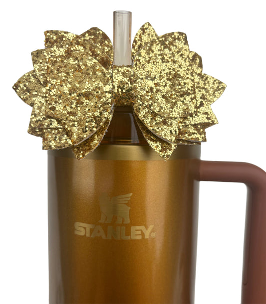 Gold Glitter Bow Straw Topper