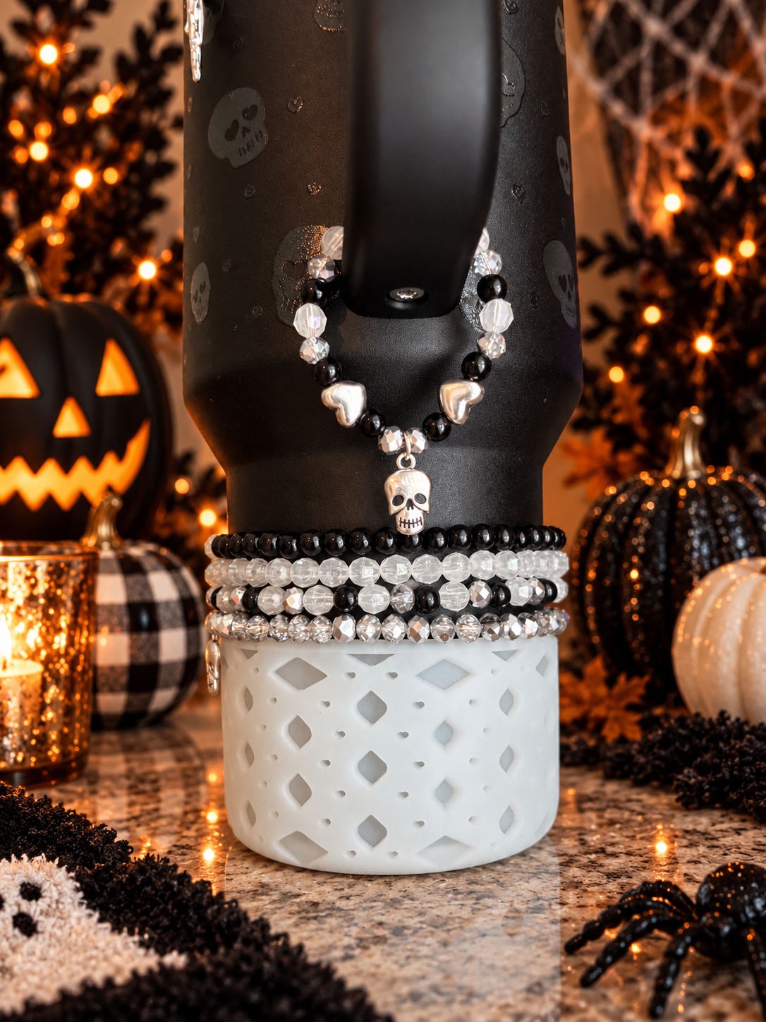 Sweetheart Skulls Magnetic Handle Charm ~Translucent Beads Glow in the Dark