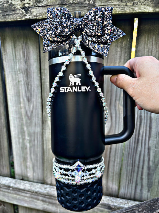 Black Glitter Bow Straw Topper