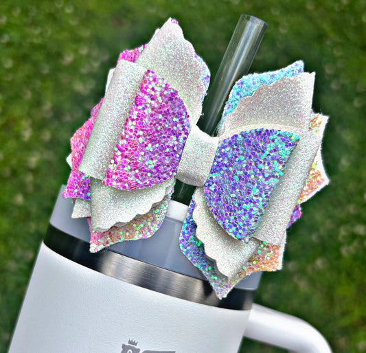 Pastel Rainbow Glitter Bow