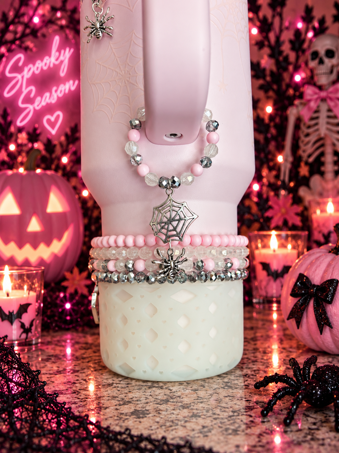 Pink Sugar Webs Magnetic Handle Charm ~Translucent Beads Glow in the Dark