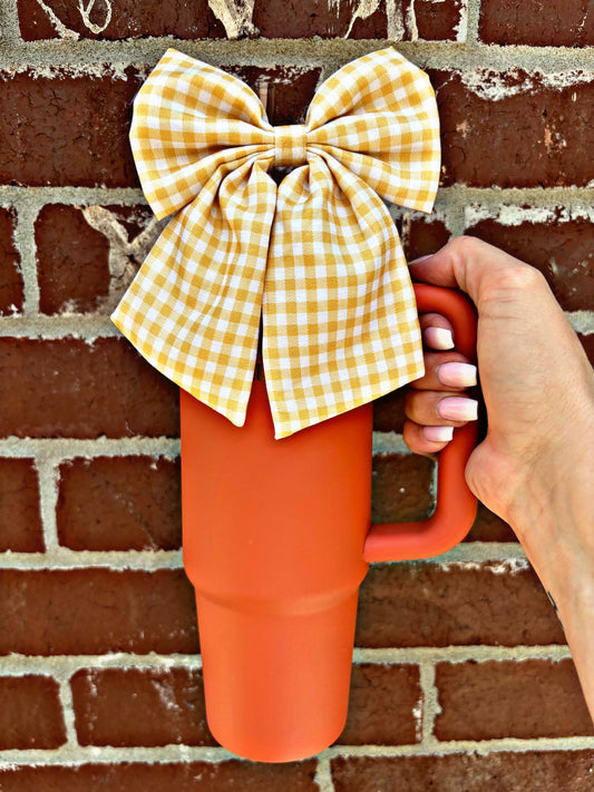 Pumpkin Spice Checkered Bow Straw Topper