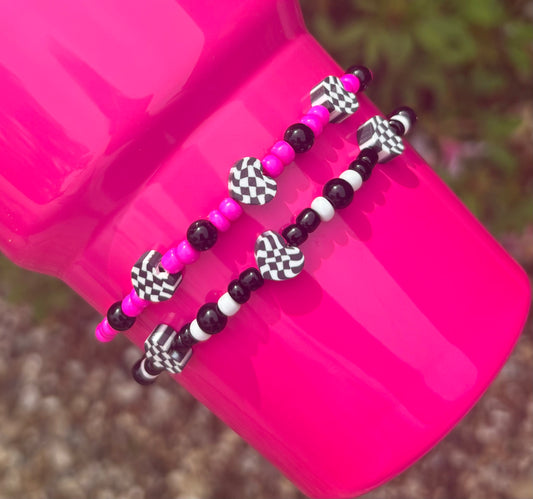Neon Electric Pink Checkered Cup Bracelets