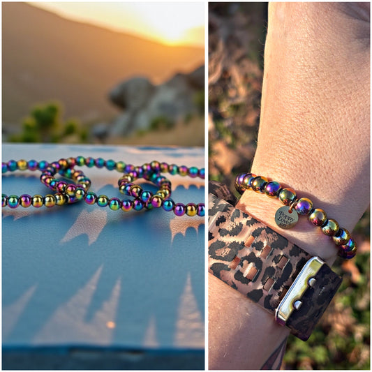Rainbow Hematite || Wrist Bracelet || Stretchy One Size