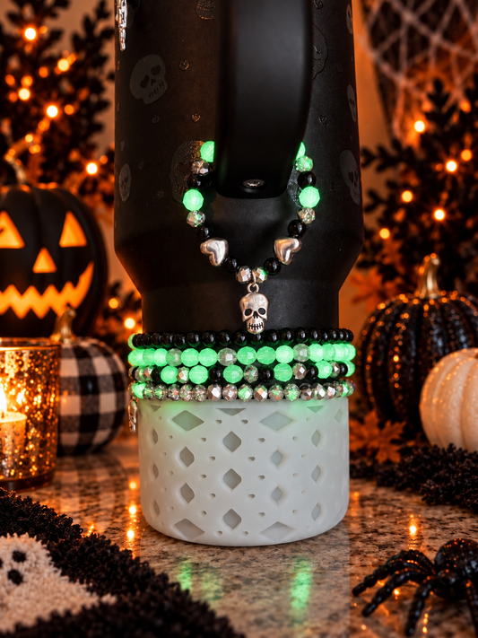 Sweetheart Skulls Magnetic Handle Charm ~Translucent Beads Glow in the Dark