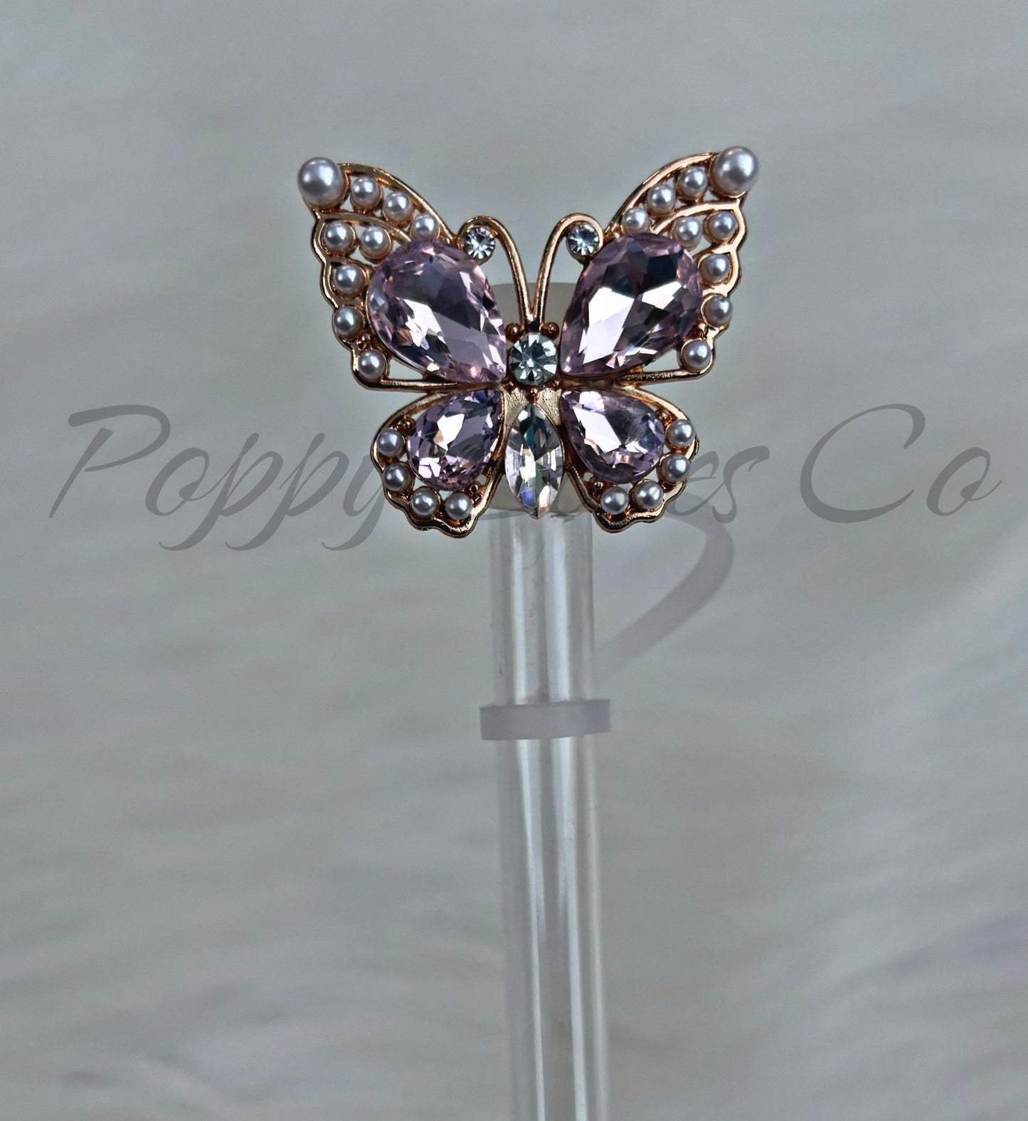 Pink Diamond Butterfly Deluxe Metal Straw Topper Gold