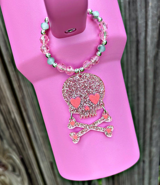 Pink Glitter Skull Halloween Handle Charm Stanley Cup Accessories