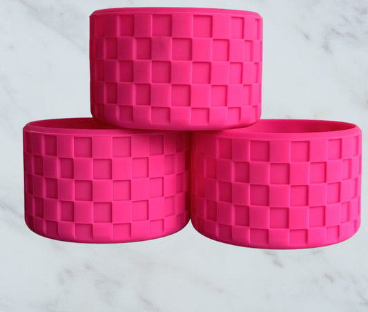 Malibu Barbie Pink Checkered Texture Silicone Boot. Stanley Cup Accessories