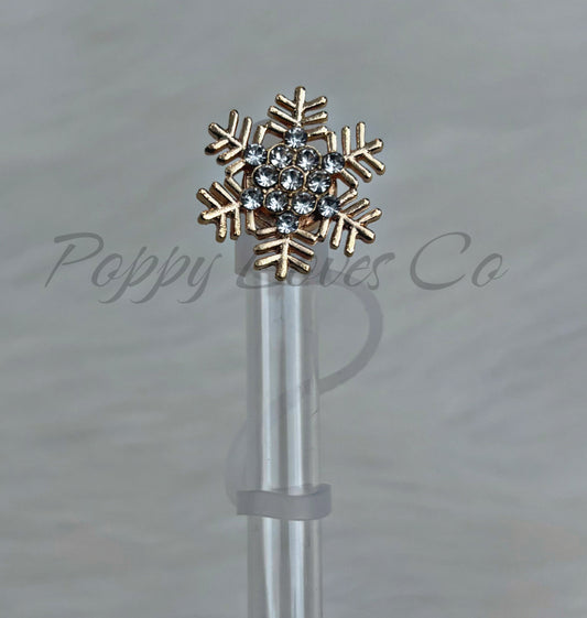 Deluxe Gold Rhinestone Snowflake Straw Topper Gold