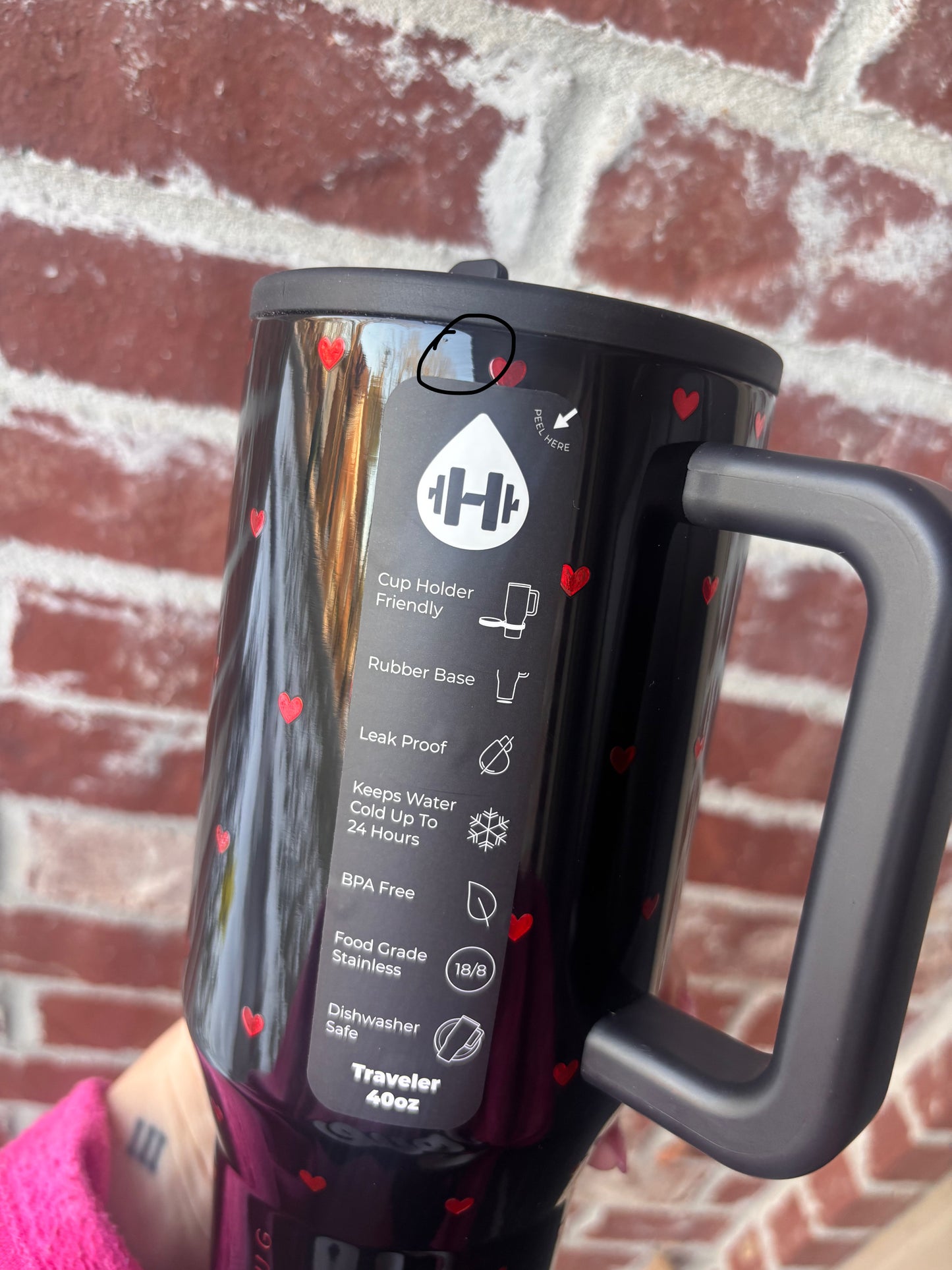 QOH 40oz HJ Trav-has 2 tiny bubbles see pics  (discount codes cannot be used on cups or your order will be canceled)