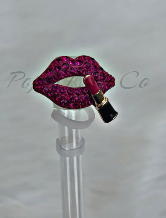 Rhinestone Lips Deluxe Metal Straw Topper Gold