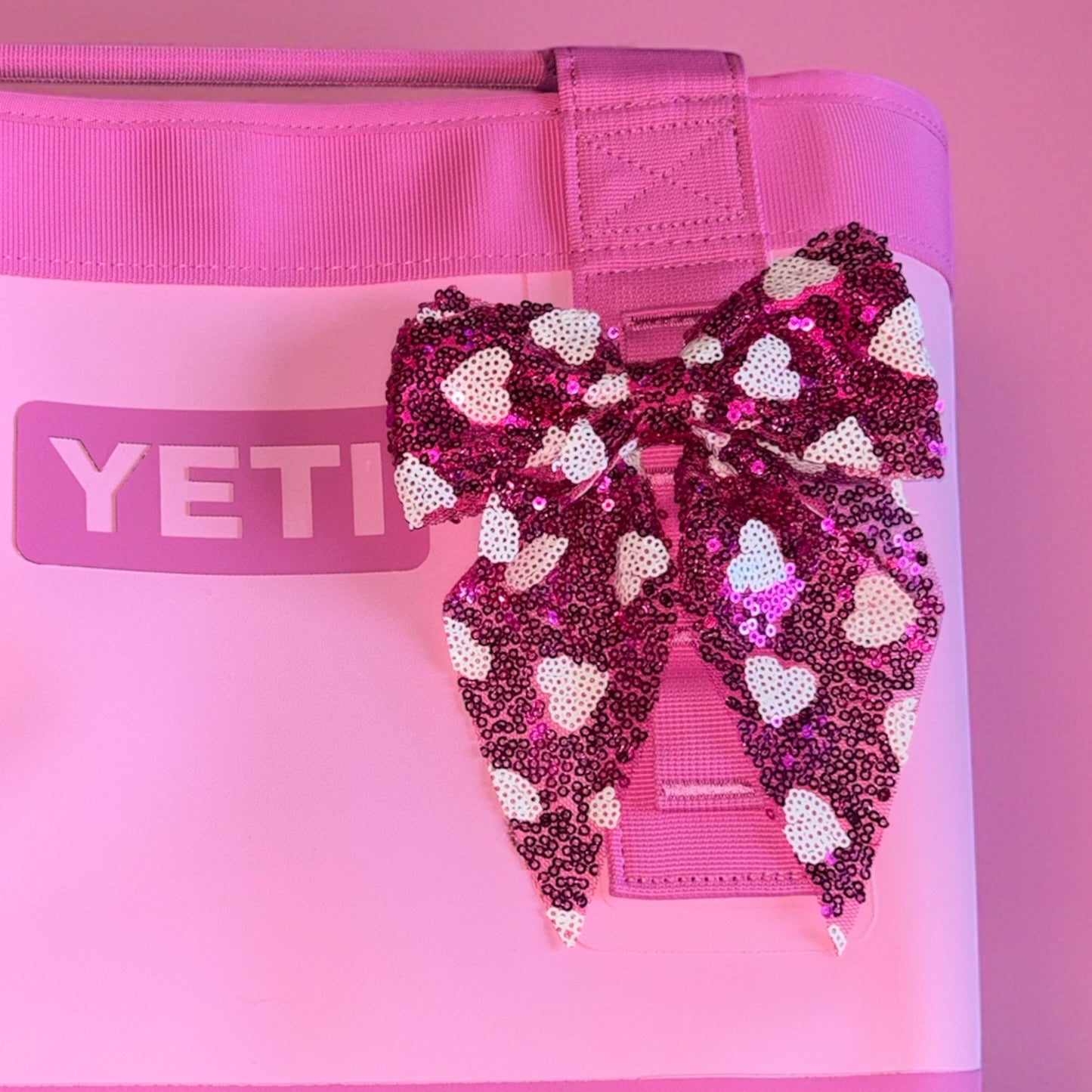 Pink Hearts Sequin Bag Bow