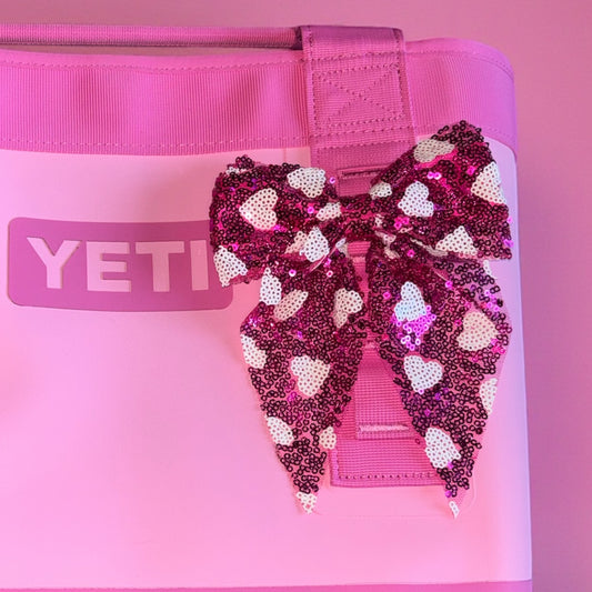 Pink Hearts Sequin Bag Bow