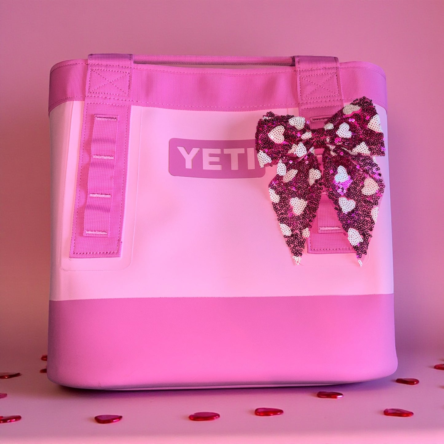 Pink Hearts Sequin Bag Bow