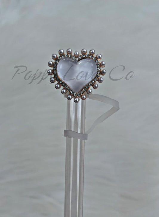 Pearlescent Stone Heart Deluxe Metal Straw  Topper Gold