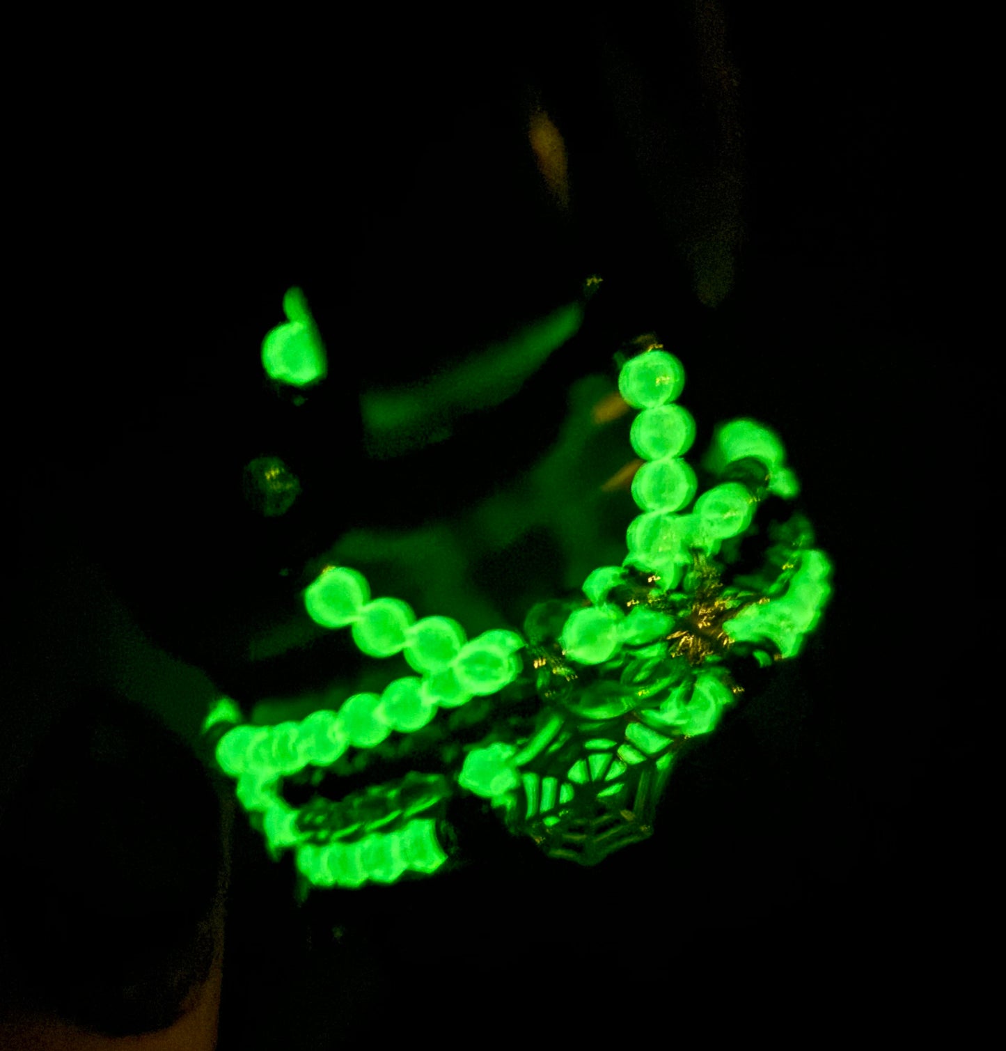 Web Glow Handle Charm. GLOWS IN THE DARK!