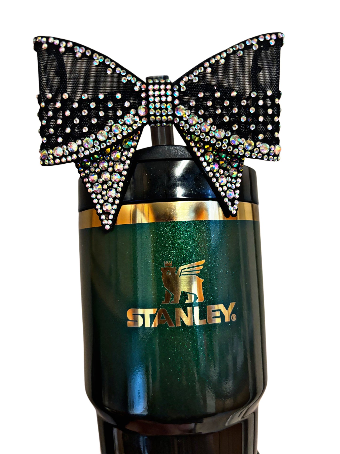 Black Rhinestones Bow Topper Straw Topper