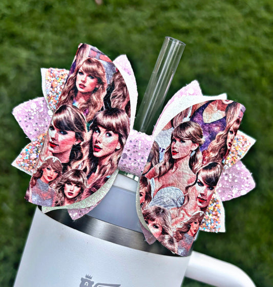 T Swift Bow {Pink & White Glitter}