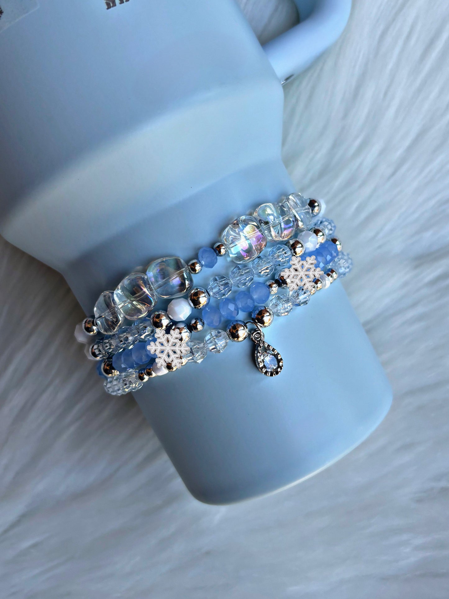 Glacier Blue Cup Bracelets. Choose with or without snowflakes.