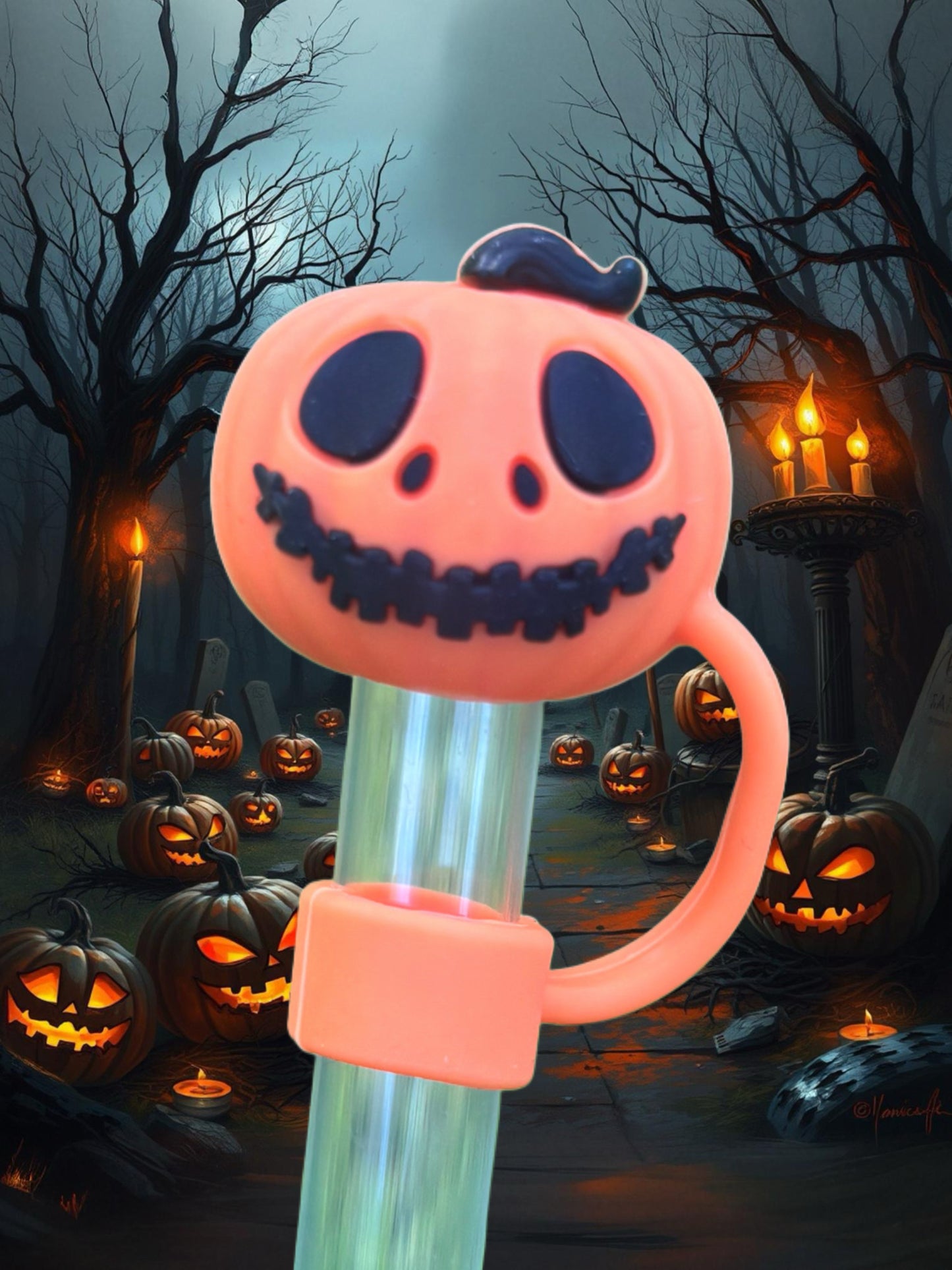Pumpkin Guy 3D Silicone Straw Topper
