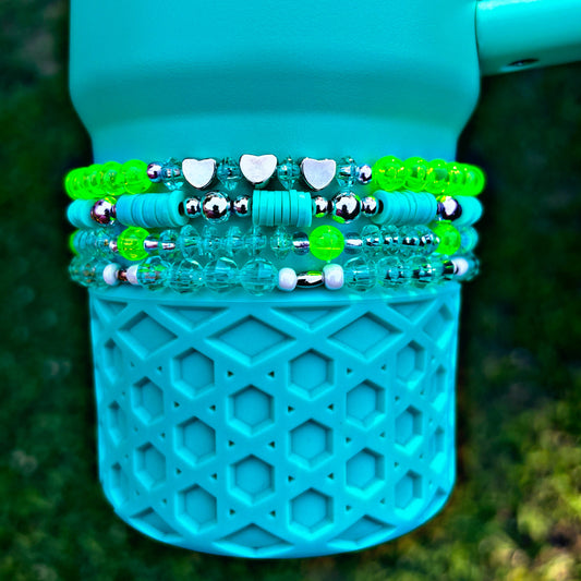 Tropical Teal Cup Bracelets Bright Lime