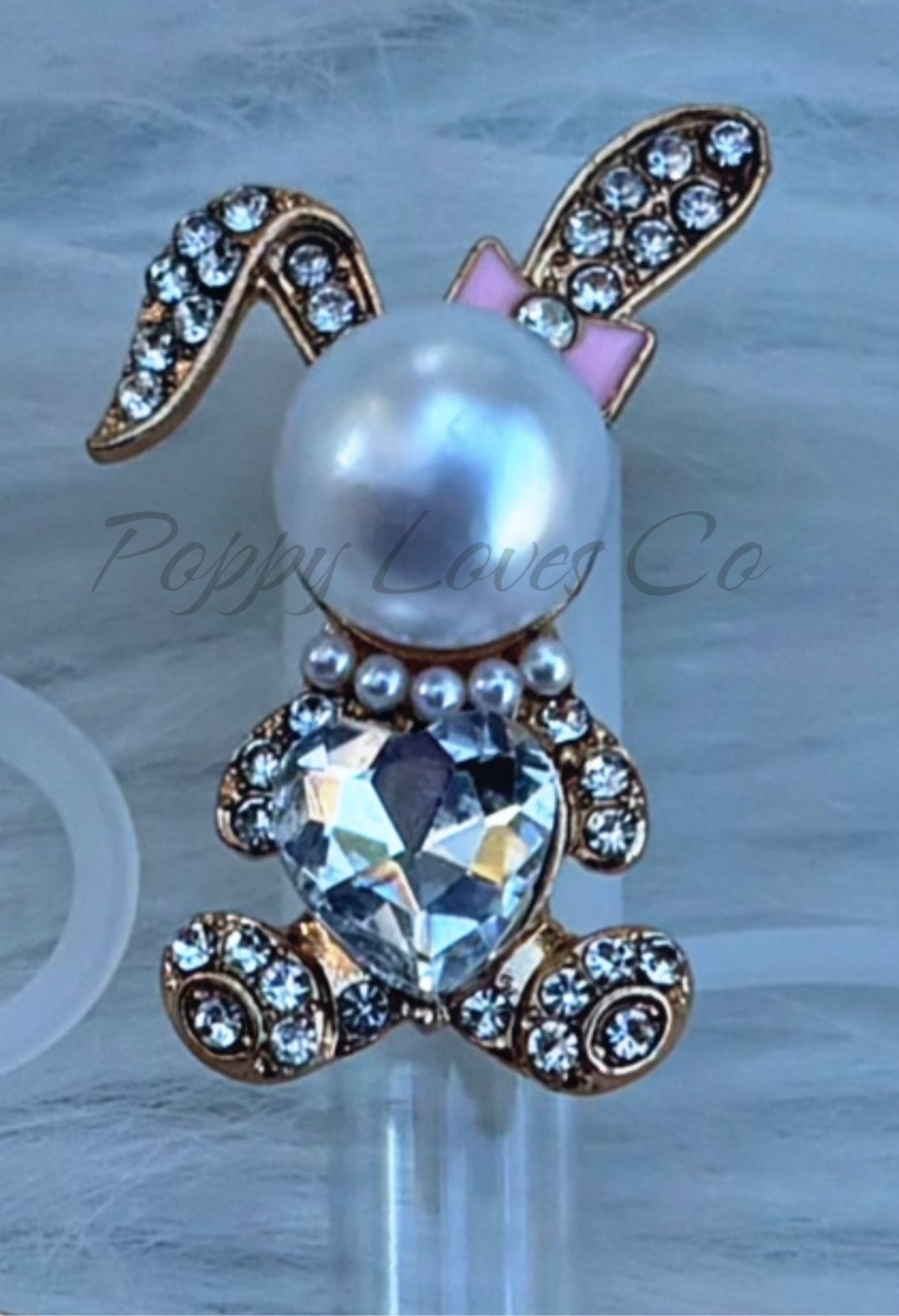 Bunny Pearl Deluxe Metal Straw Topper Gold