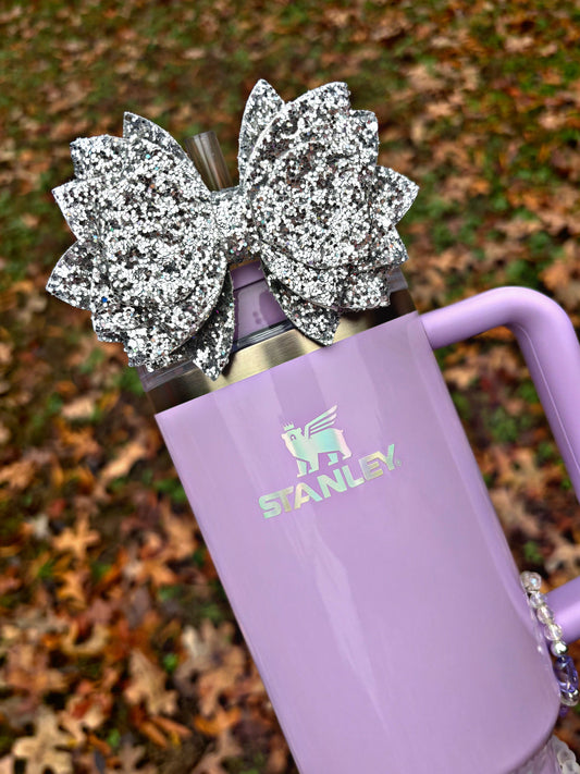 Silver Lining Glitter Bow Straw Topper