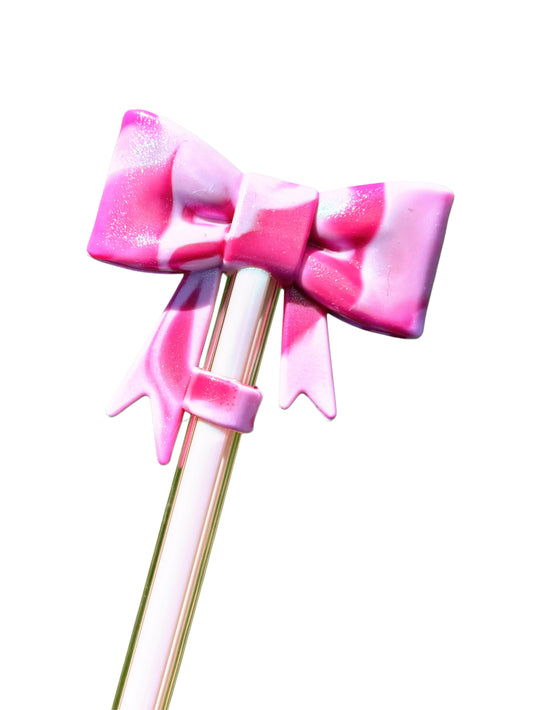 NEW Pink Blossom Shimmer Fusion Big Bow Silicone Straw Topper