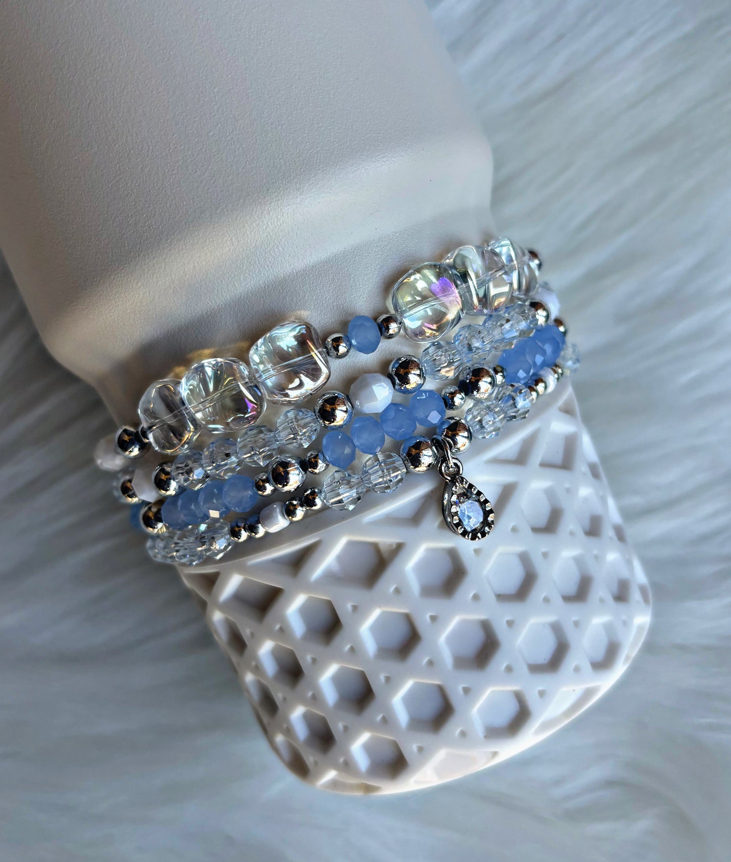 Glacier Blue Cup Bracelets. Choose with or without snowflakes.