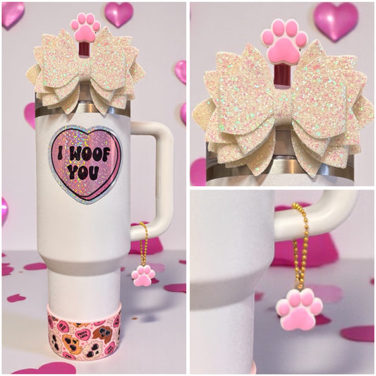 Pink Paw Straw Topper & Handle Charm Bundle