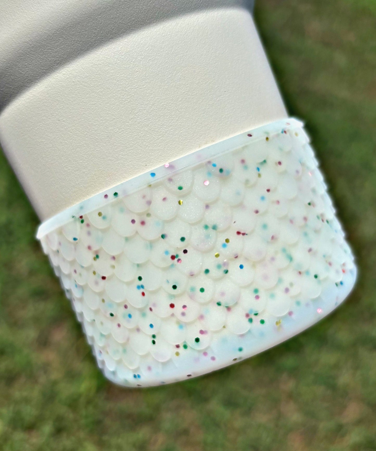 Confetti Cake Transparent White Mermaid Scales Silicone Boot. Stanley Cup Accessories