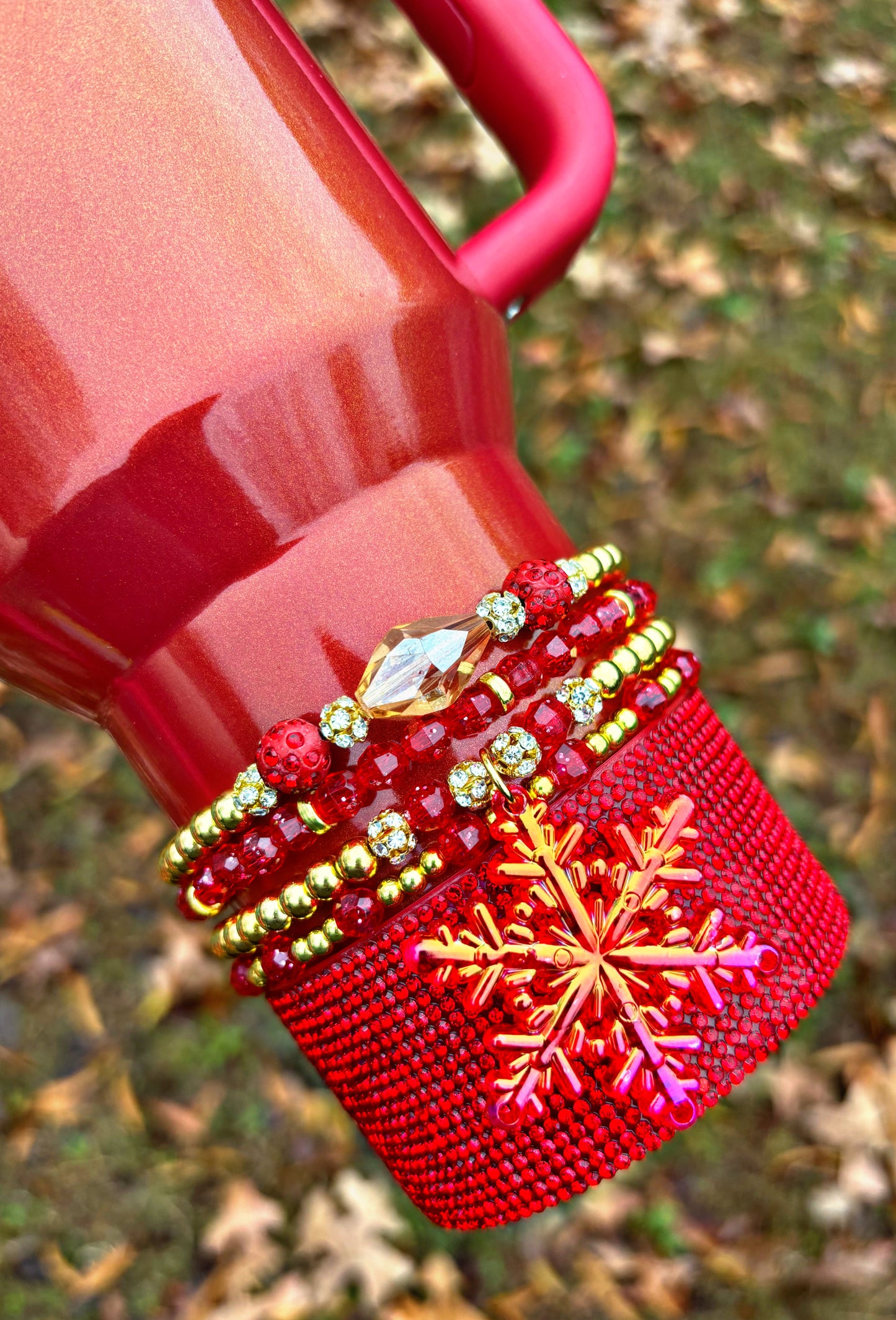 Radiant Red Snowflake Cup Bracelets.