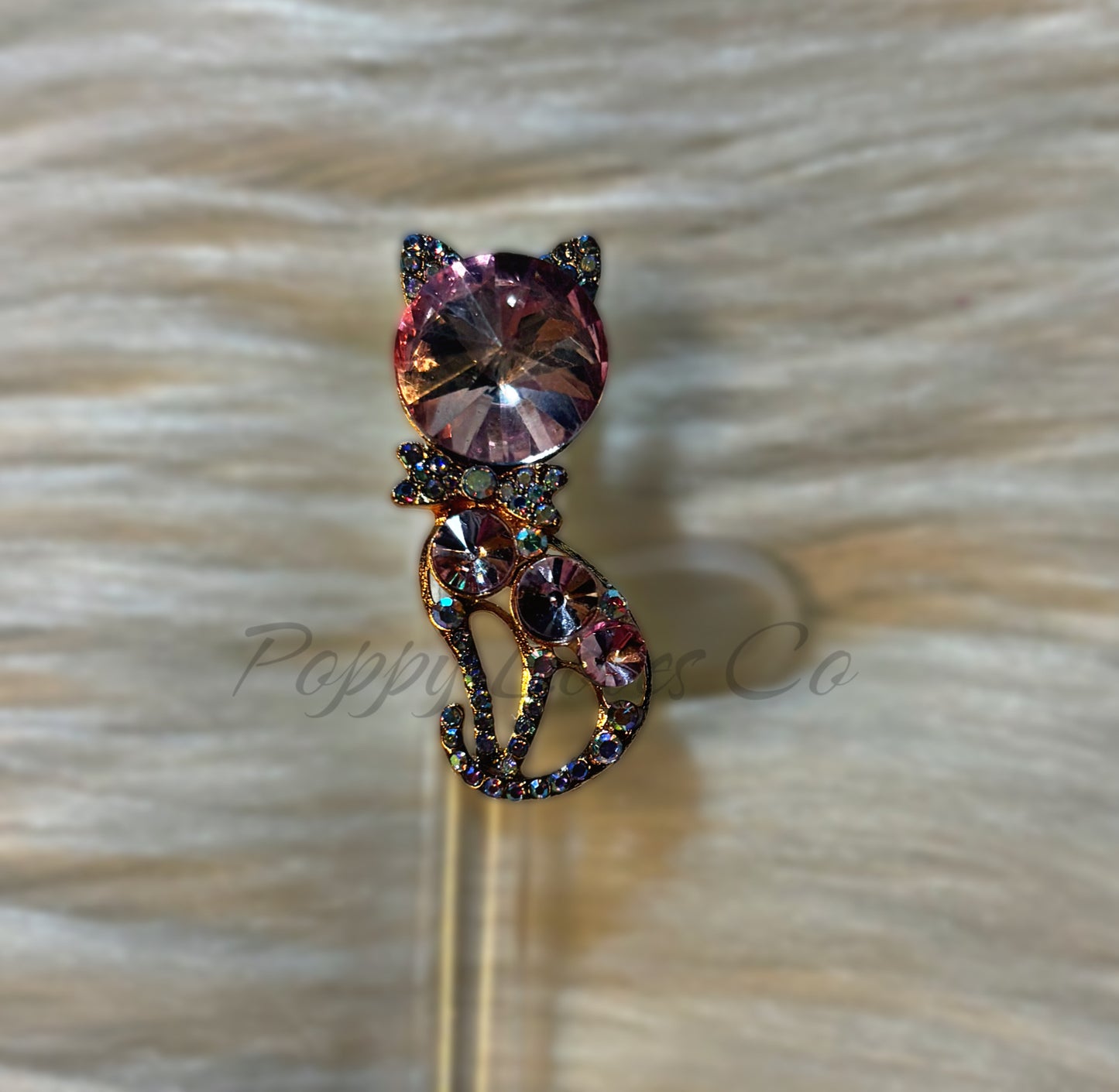 Pink Cat Deluxe Metal Straw Topper Gold