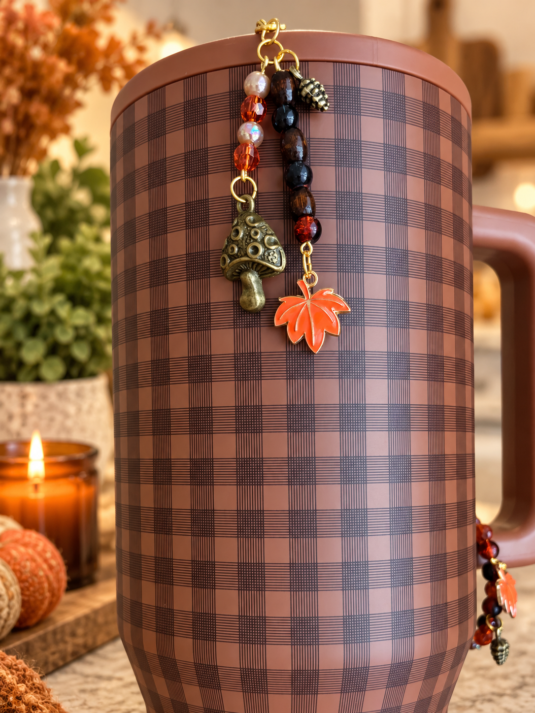 Rust Plaid Handle Charm
