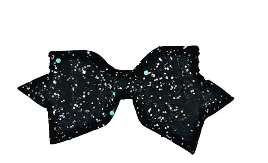 Midnight Glitz Glitter Bow Straw Topper