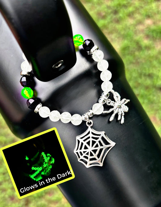 Web Glow Handle Charm. GLOWS IN THE DARK!