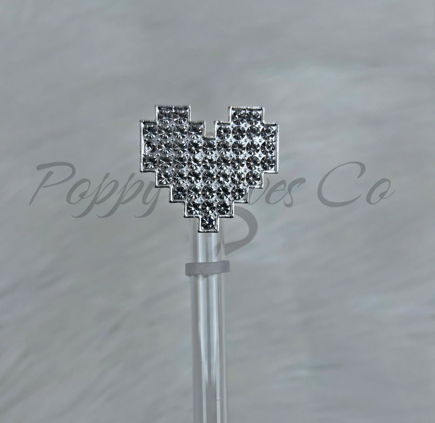 Rhinestone Embellished Deluxe Metal Straw Topper Silver