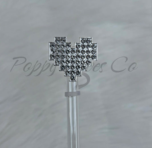 Rhinestone Embellished Deluxe Metal Straw Topper Silver