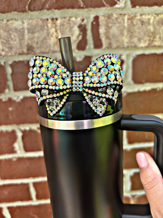 Black Bling Bow Topper Straw Topper