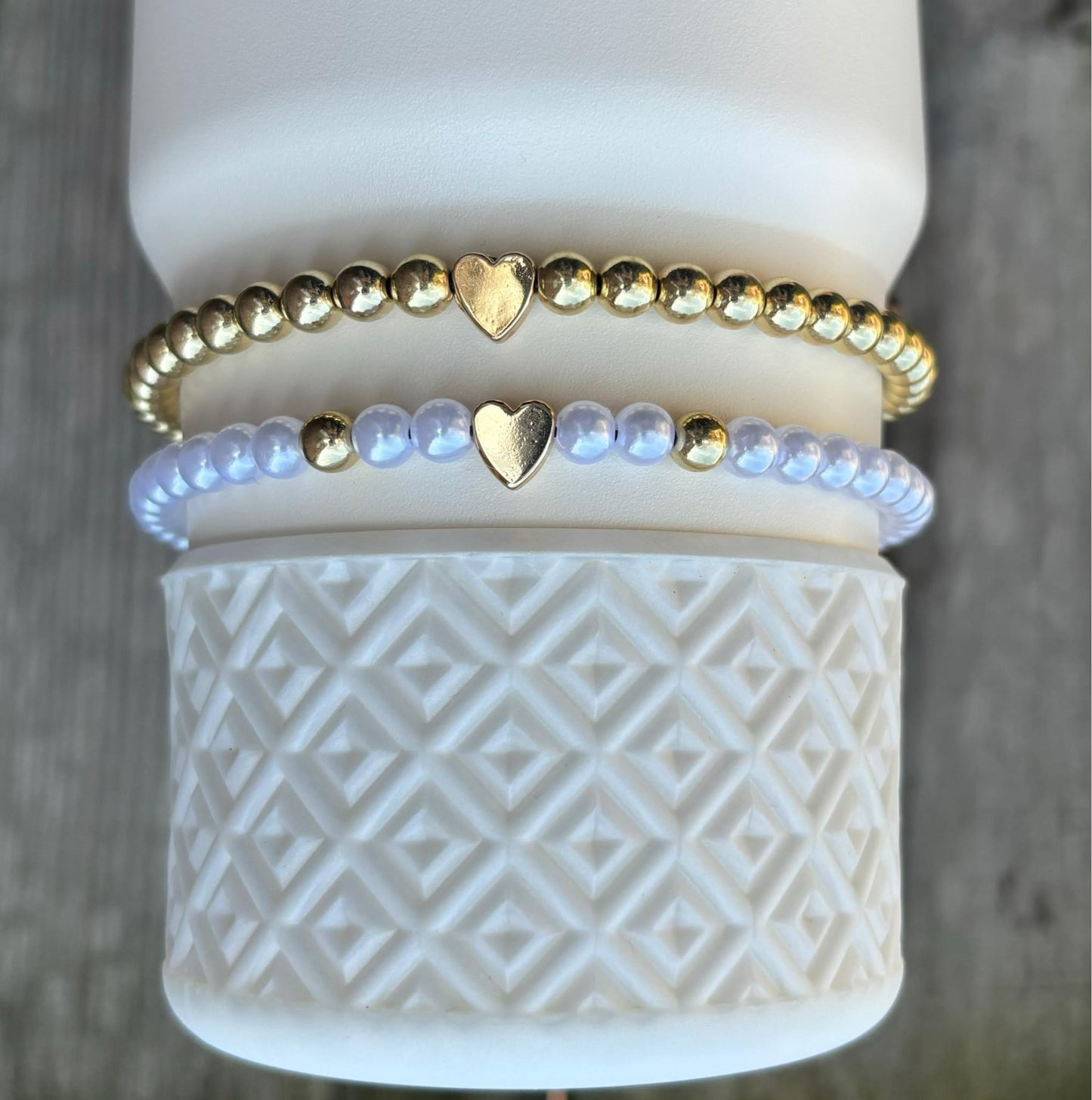 Adjustable Tie Cup Bracelets. Choose Gold or Pearl White.