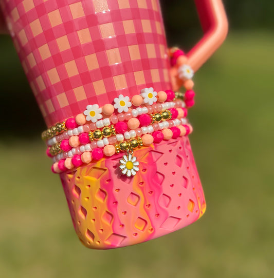 Peach Gingham Bracelets Wrist or Tumbler