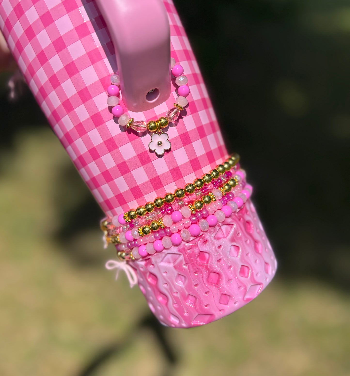 Pink Gingham Magnetic Handle Charm