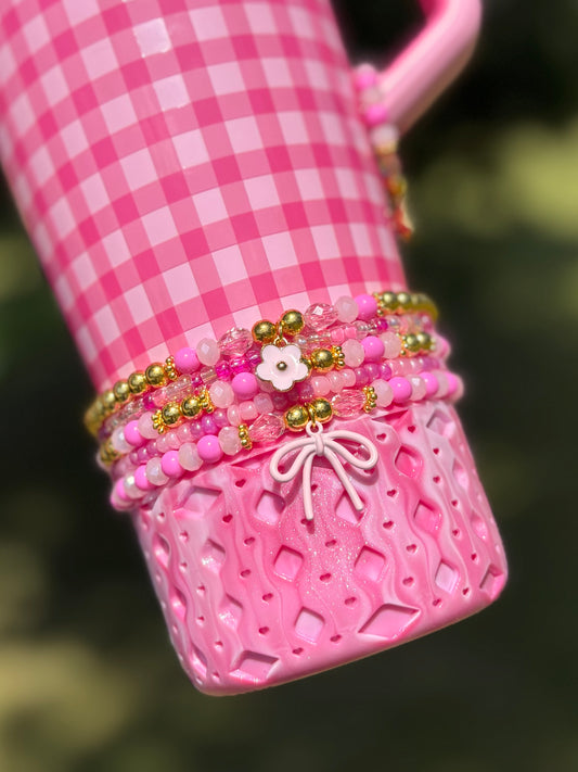Pink Gingham Bracelets Wrist or Tumbler