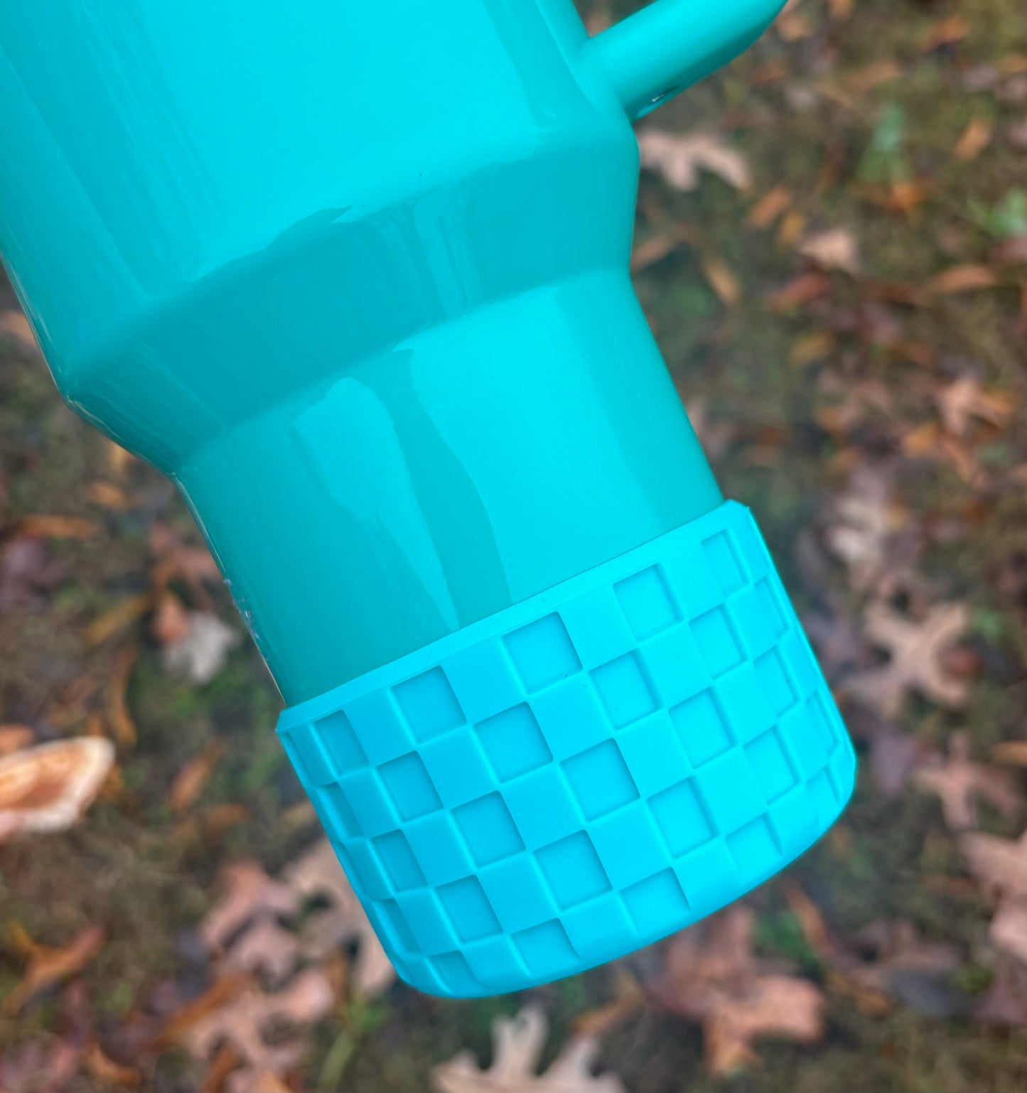 Aqua Blue Checkered Texture Silicone Boot. Stanley Cup Accessories