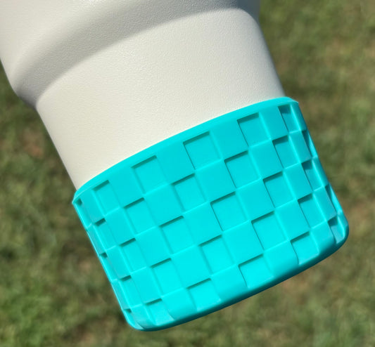 Aqua Blue Checkered Texture Silicone Boot. Stanley Cup Accessories