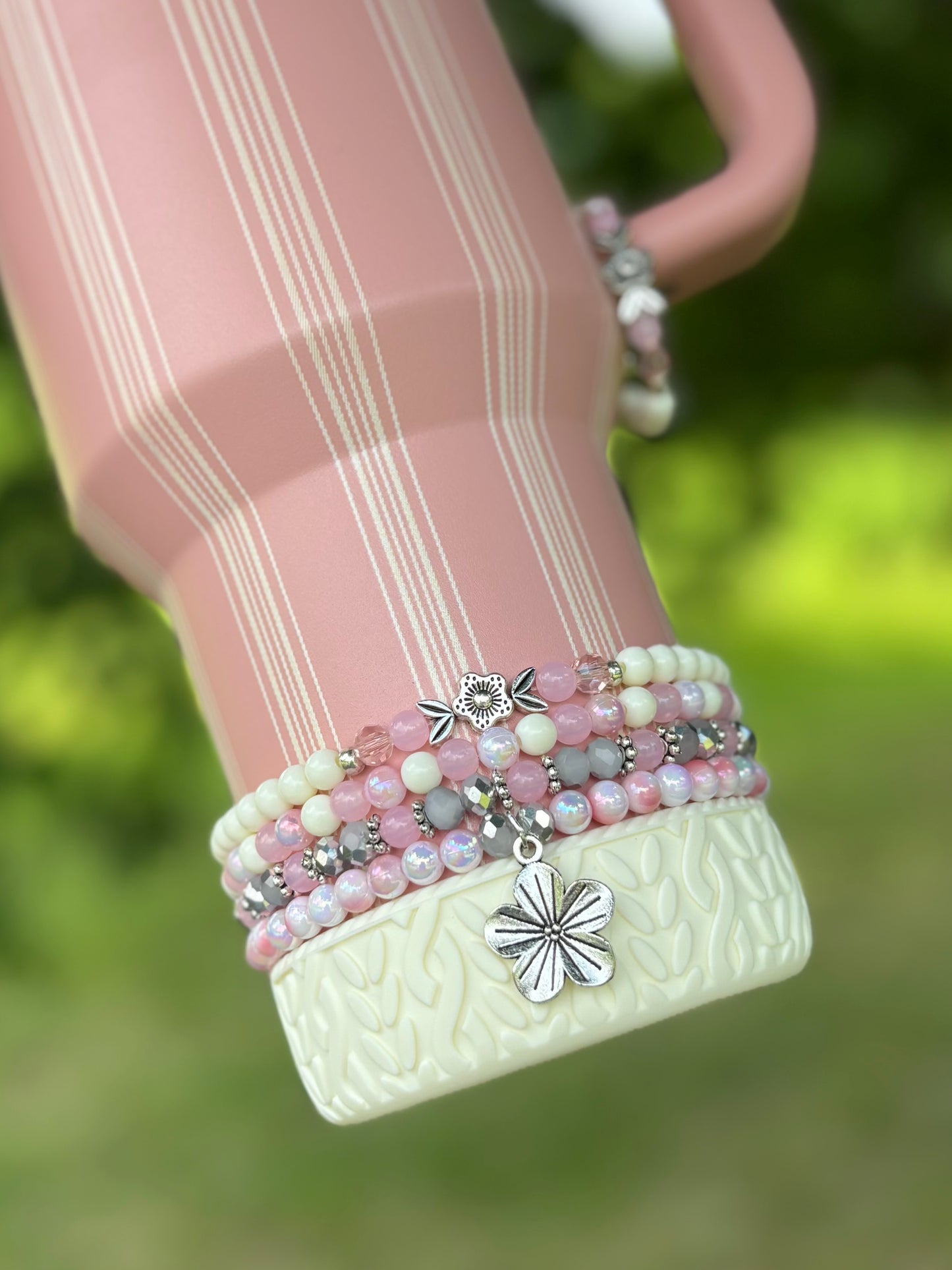 Peach Rose Picnic Stripe Bracelets Wrist or Tumbler