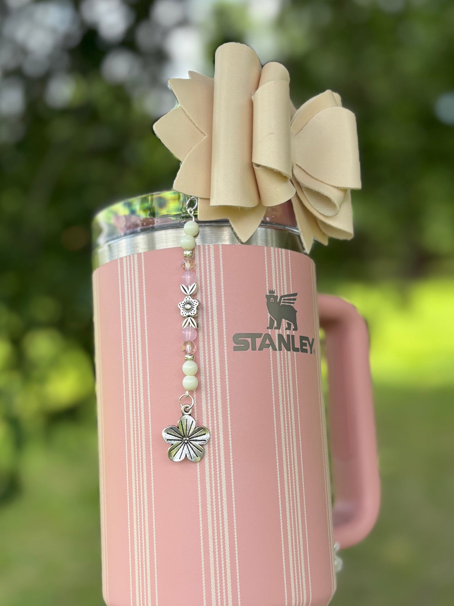 Peach Rose Picnic Stripe Dangle Charm